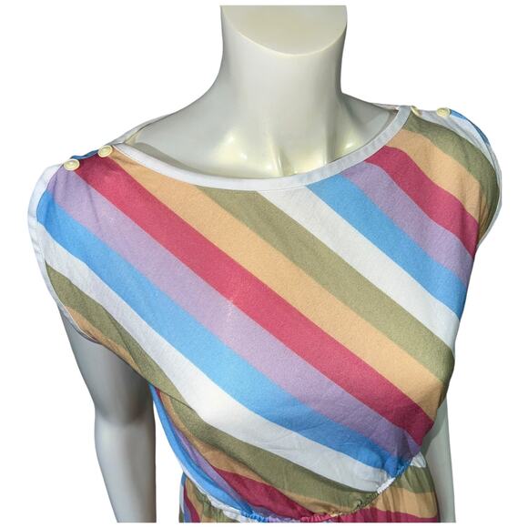 Vintage Jeni Blair of California Diagonal Stripe Midi Dress Pastel Rainbow Sz 3 - Picture 8 of 14